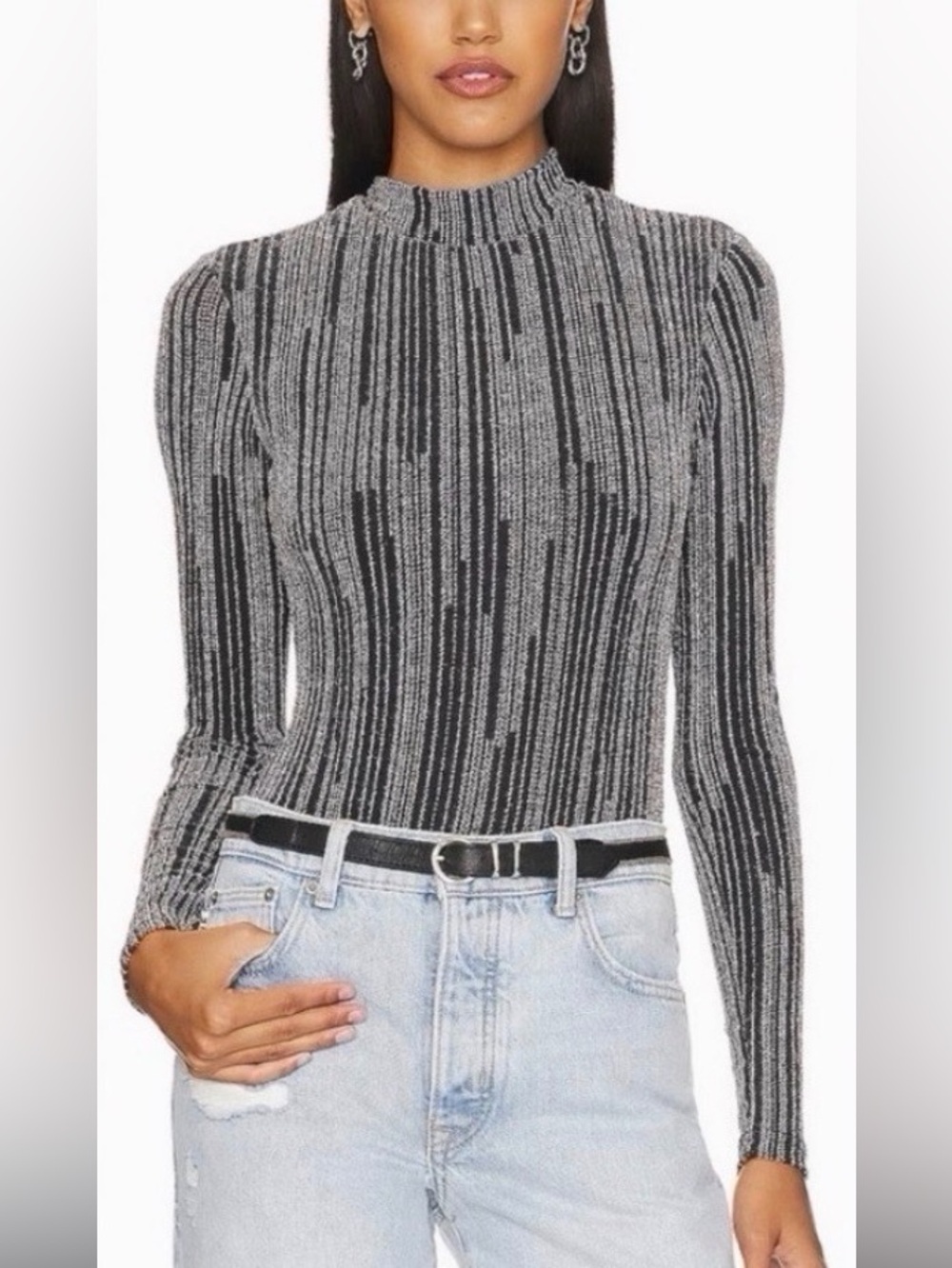 REMI x REVOLVE Claire Metallic Bodysuit Extra Small XS Silver Black Striped